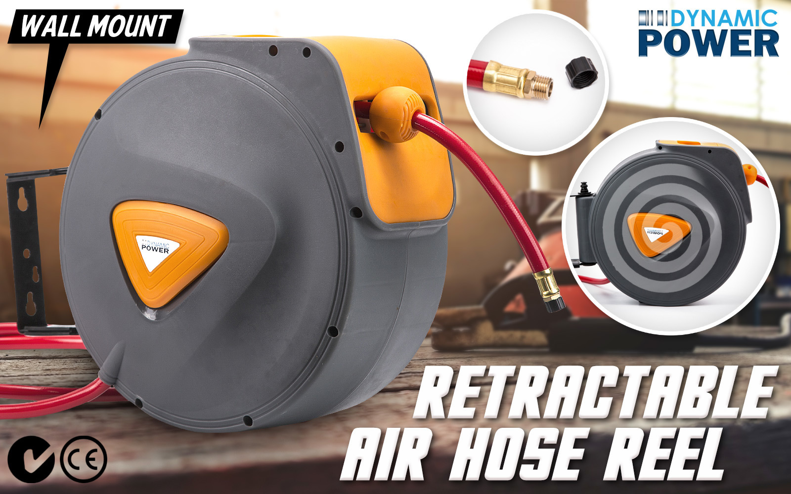 Dynamic Power Air Hose Retractable Reel Auto Rewind Heavy Duty