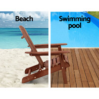 Gardeon Adirondack Outdoor Chairs Wooden Foldable Beach Chair Patio Furniture Brown thumbnail