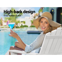 Gardeon 2PC Adirondack Outdoor Table and Chair Wooden Beach Chair Patio Furniture White thumbnail