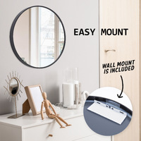 Wall Mirror Round Aluminum Frame Bathroom 60cm BLACK thumbnail