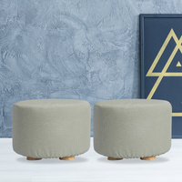 2X Fabric Ottoman Round Wooden Leg Foot Stool - GREY thumbnail