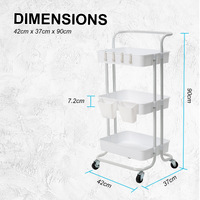 Trolley Cart Storage Utility Rack Shelf Organiser Swivel Kitchen 2 Tier WHITE thumbnail