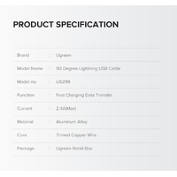 UGREEN 60521 USB-A to 8-pin 90 Degree Angel Cable 1M thumbnail