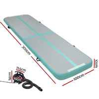 Everfit GoFun 3X1M Inflatable Air Track Mat with Pump Tumbling Gymnastics Green thumbnail