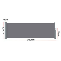 Instahut Side Awning Sun Shade Outdoor Blinds Retractable Screen 1X3M Grey thumbnail