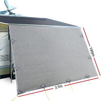 Caravan Privacy Screen Roll Out Awning 3.7X1.95M End Wall Side Sun Shade Grey thumbnail