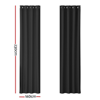 Artiss 2X Blockout Curtains Eyelet 140x230cm Black thumbnail