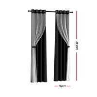 Artiss 2X 132x213cm Blockout Sheer Curtains Black thumbnail