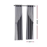 Artiss 2X 132x213cm Blockout Sheer Curtains Charcoal thumbnail