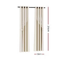 Artiss 2X 132x274cm Blockout Sheer Curtains Beige thumbnail