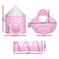 Keezi Kids Playhouse Play Tent Pop Up Castle Crawl Tunnel Basketball Hoop Pink thumbnail