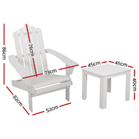 Gardeon 2PC Adirondack Outdoor Table and Chair Wooden Beach Chair Patio Furniture White thumbnail