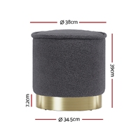 Artiss Ottoman Foot Stool Round Teddy Fabric Charcoal thumbnail