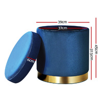 Artiss Ottoman Storage Foot Stool Round Velvet Navy thumbnail