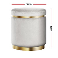 Artiss Ottoman Foot Stool Round Velvet Grey thumbnail