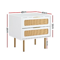 Artiss Rattan Bedside Table 2 Drawers Pine thumbnail