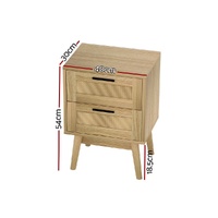 Artiss Rattan Bedside Table 2 Drawers Wood - RIE Oak thumbnail