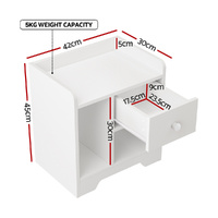 Artiss Bedside Table Drawer Nightstand Side End Table Storage Open Shelf White thumbnail