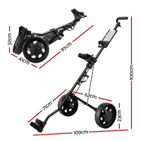 Everfit Golf Buggy Quick Folding Trolley Golf Cart Trolley 2 Wheels Cup Holder thumbnail