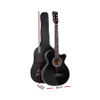 Alpha 38 Inch Acoustic Guitar Wooden Body Steel String Full Size w/ Stand Black thumbnail