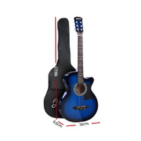 Alpha 38 Inch Acoustic Guitar Wooden Body Steel String Full Size w/ Stand Blue thumbnail
