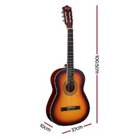 Alpha 39 Inch Classical Guitar Wooden Body Nylon String Beginner Gift Sunburst thumbnail