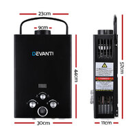 Devanti Portable Gas Water Heater 8L/Min LPG System Black thumbnail