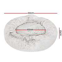 i.Pet Pet Bed Dog Cat 90cm Large Calming Soft Plush White Brown thumbnail