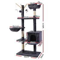 i.Pet Cat Tree 140cm Tower Scratching Post Scratcher Trees Toys Condo Bed Grey thumbnail