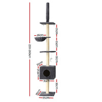i.Pet Cat Tree 260cm Tower Scratching Post Scratcher Floor to Ceiling Cats Bed Dark Grey thumbnail