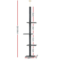 i.Pet Cat Tree 290cm Tower Scratching Post Scratcher Floor to Ceiling Cats Bed Grey thumbnail