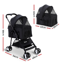 i.Pet Pet Stroller Dog Pram Cat Carrier Travel Large Pushchair Foldable 4 Wheels Black thumbnail