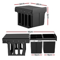 Cefito Pull Out Bin Kitchen Triple Slide Garbage Rubbish Bins Basket Blcak 31L thumbnail