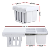 Cefito Pull Out Bin Kitchen Triple Slide Garbage Rubbish Bins Basket White 31L thumbnail