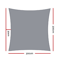 Instahut Shade Sail 3x3m Square 280GSM 98% Grey Shade Cloth thumbnail