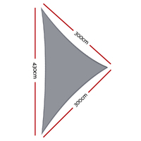 Instahut Shade Sail 3x3x4.3m Triangle 280GSM 98% Grey Shade Cloth thumbnail