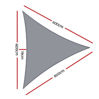 Instahut Shade Sail 6x6x6m Triangle 280GSM 98% Grey Shade Cloth thumbnail