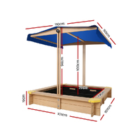 Keezi Kids Sandpit Wooden Sandbox Sand Pit with Canopy Bench Seat Toys 101cm thumbnail