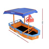 Keezi Kids Sandpit Wooden Boat Sand Pit with Canopy Bench Seat Beach Toys 150cm thumbnail