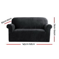 Artiss Sofa Cover Couch Covers 2 Seater Velvet Black thumbnail