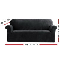Artiss Sofa Cover Couch Covers 3 Seater Velvet Black thumbnail