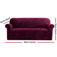 Artiss Sofa Cover Couch Covers 3 Seater Velvet Ruby Red thumbnail