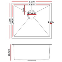 Cefito 54cm x 44cm Stainless Steel Kitchen Sink Under/Top/Flush Mount Black thumbnail