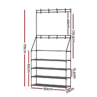 Artiss Shoe Rack Hall Tree 16 Pairs Black thumbnail