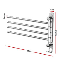 Towel Rail Rack Holder 4 Bars Wall Mounted Stainless Steel Swivel Hanging Hook thumbnail