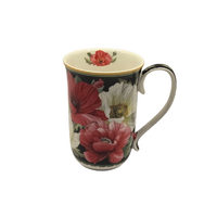 Elegant Poppies Fine Bone China Mug - 405ml Black Floral Teacup thumbnail