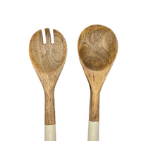 Handcrafted Mango Wood & Enamel Salad Server Set - Sustainable Serving Utensils thumbnail