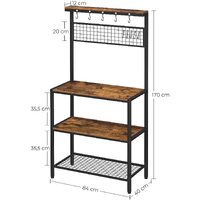 Industrial Kitchen Baker's Rack with Storage Shelves 10 Hooks and Metal Mesh Shelf 84 x 40 x 170 cm Rustic Brown thumbnail