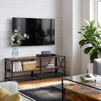 TV Stand for 60-Inch TV with Industrial Style Steel Frame Rustic Brown and Black thumbnail