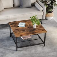 Robust Coffee Table Steel Frame and Mesh Storage Shelf,  Rustic Brown and Black thumbnail